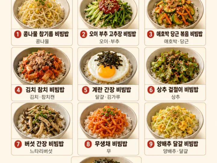 비빔밥 재료 조합 10가지, 냉장고 채소로 끝내는 한 그릇