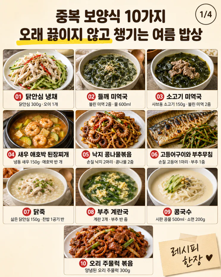 중복 보양식 10가지, 오래 끓이지 않고 챙기는 여름 밥상