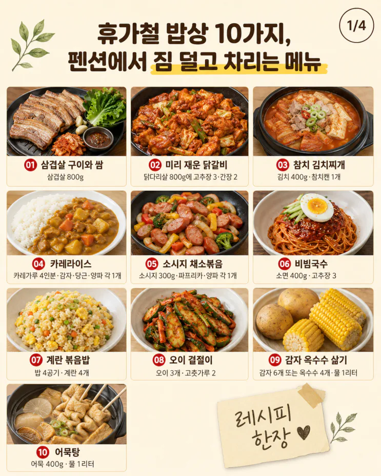 휴가철 밥상 10가지, 펜션에서 짐 덜고 차리는 메뉴
