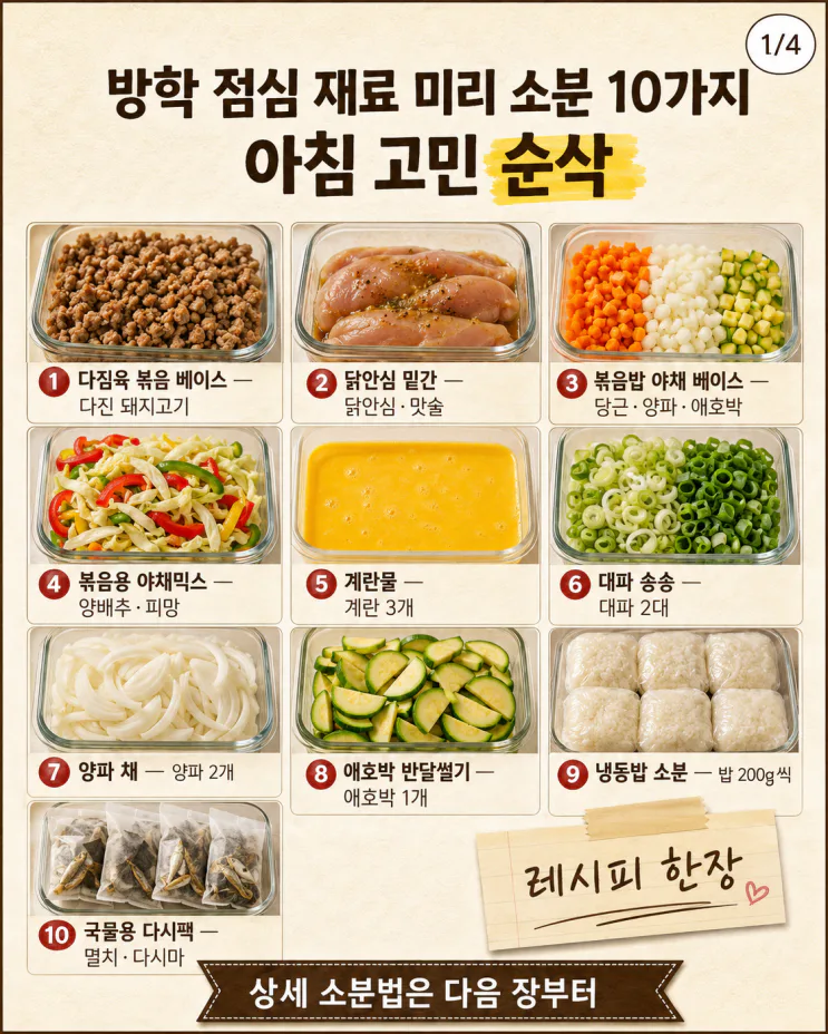 방학 점심 재료 미리 소분 10가지, 아침 고민 순삭