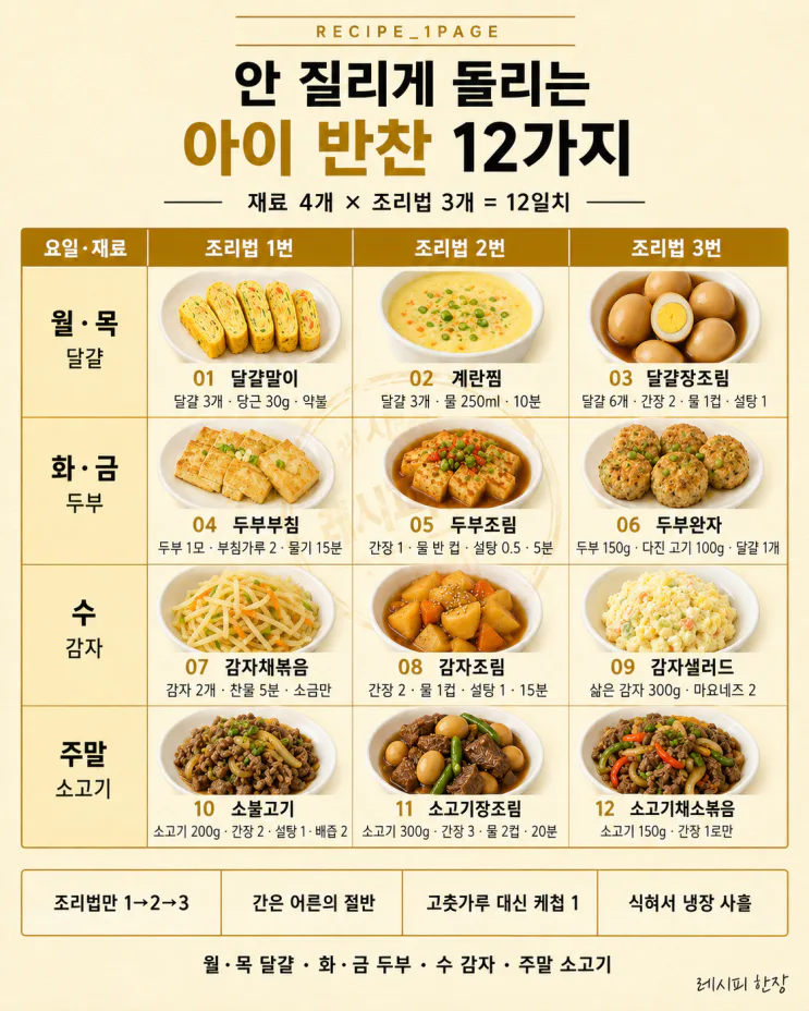 아이 반찬 안 질리게 돌리는 12가지