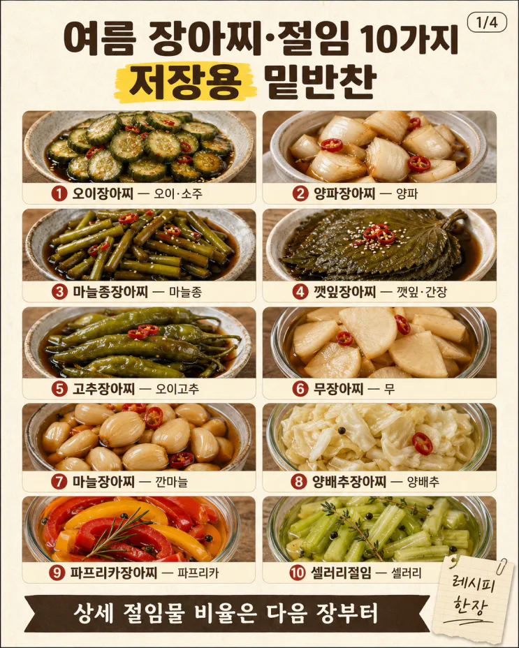 여름 장아찌·절임 10가지, 저장용 밑반찬