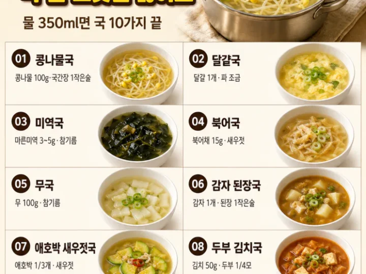 1인분 국 끓이는 법, 남기지 않고 딱 한 그릇 10가지