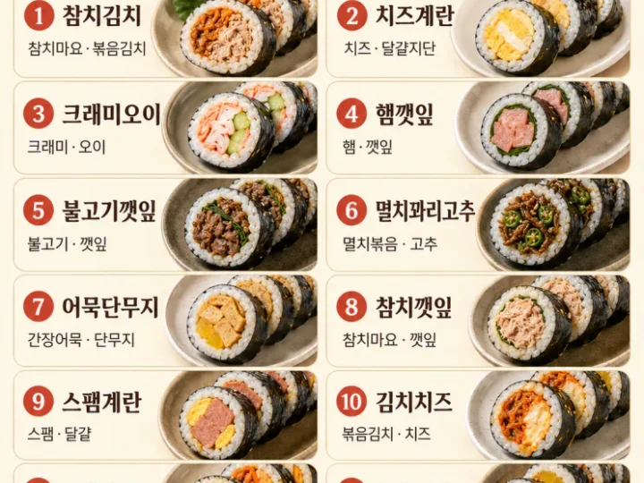 김밥 재료 조합 12가지 — 3가지만 넣어도 든든해요