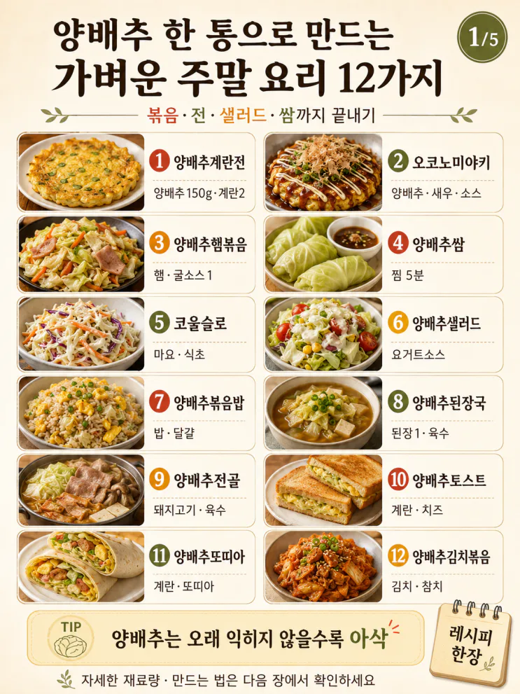양배추 요리 12가지, 주말 한 끼 가볍게 끝내는 법