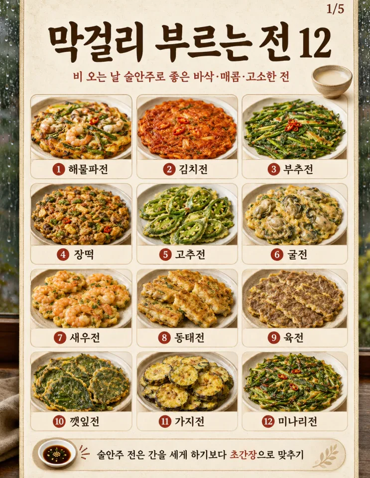 막걸리 부르는 전 12가지, 비 오는 날 술안주로 좋은 바삭한 전