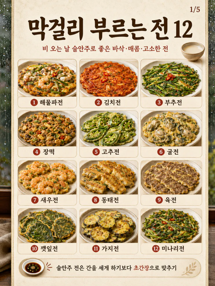 막걸리 부르는 전 12가지, 비 오는 날 술안주로 좋은 바삭한 전