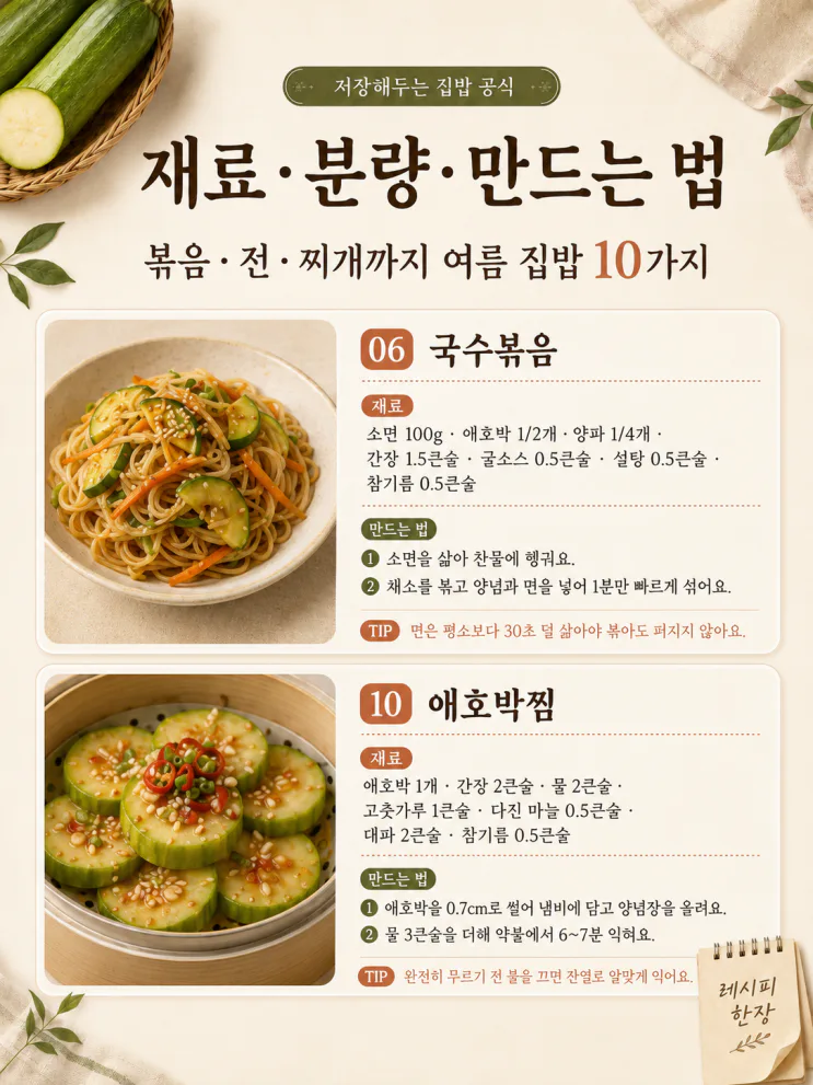 애호박 요리 10가지 — 찌개 넣고 남은 반쪽까지 쓰는 여름 집밥