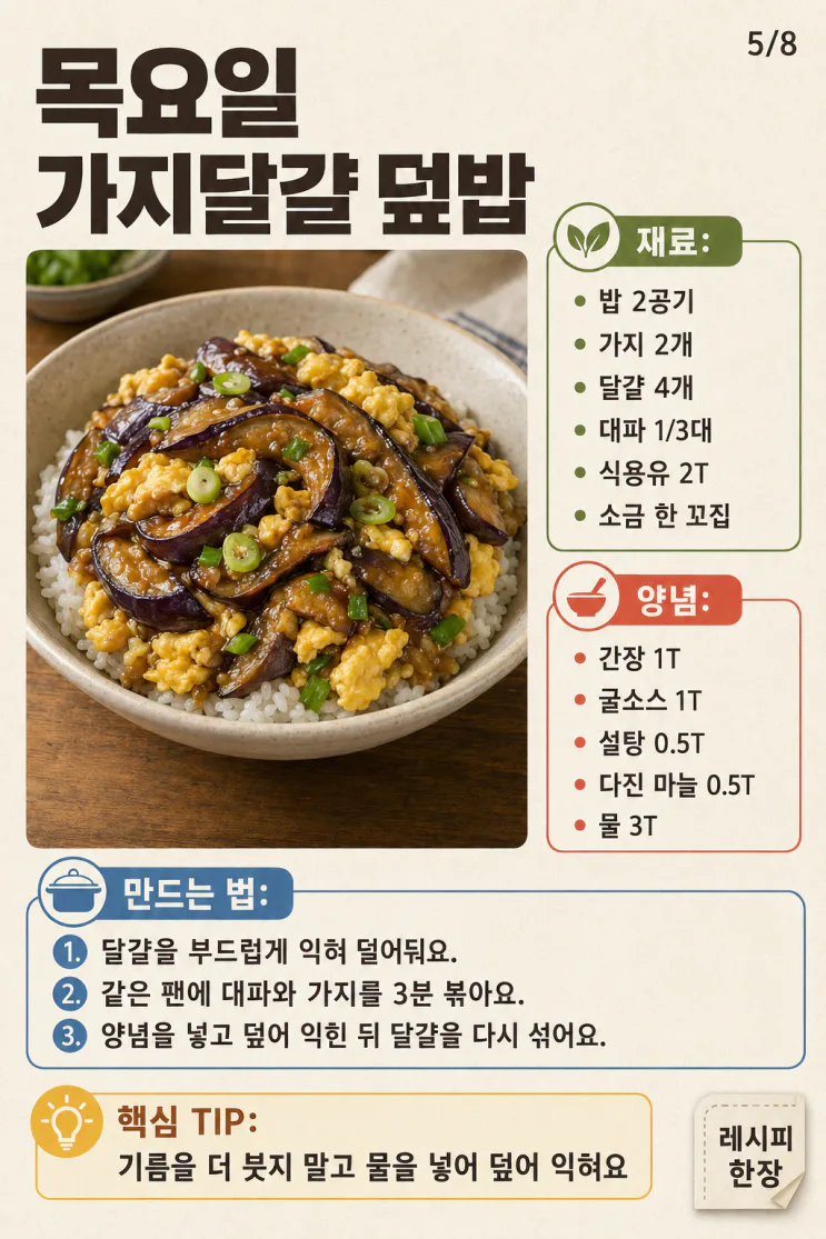 50대 부부 여름 저녁 5일 식단, 국 없이 20분 안에 차리는 집밥
