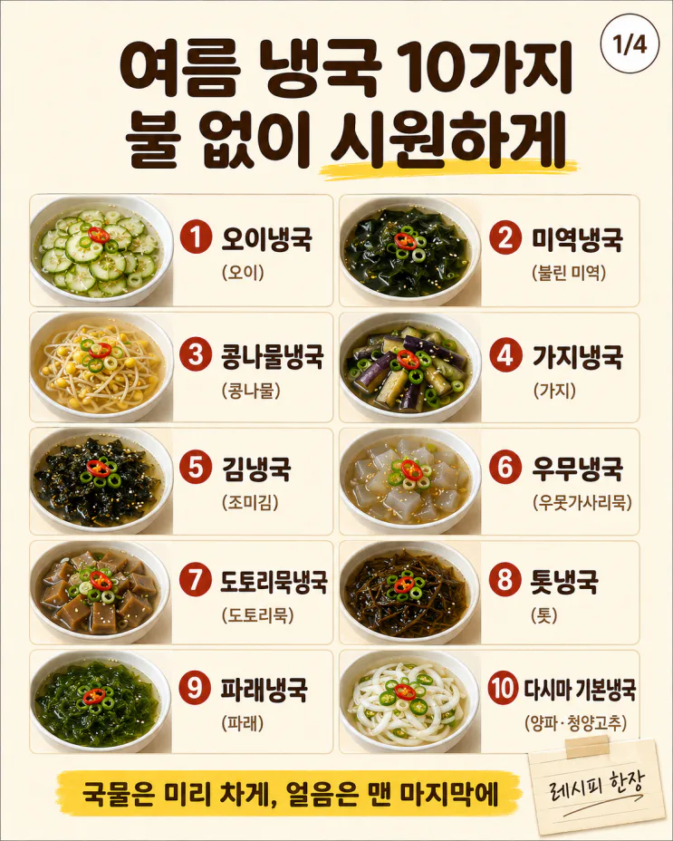 여름 냉국 10가지 레시피, 불 없이 시원하게