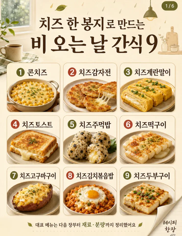 치즈 한 봉지로 만드는 비 오는 날 간식 9가지