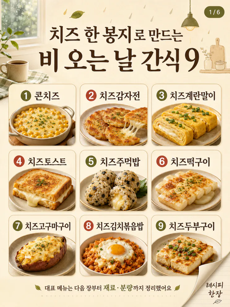 치즈 한 봉지로 만드는 비 오는 날 간식 9가지