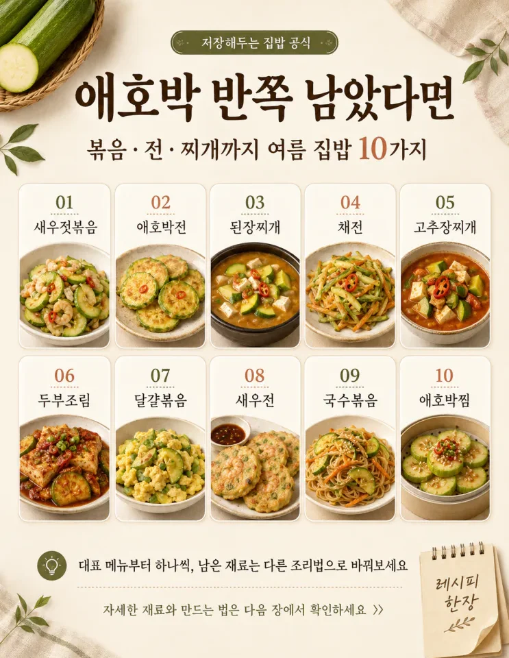 애호박 요리 10가지 — 찌개 넣고 남은 반쪽까지 쓰는 여름 집밥
