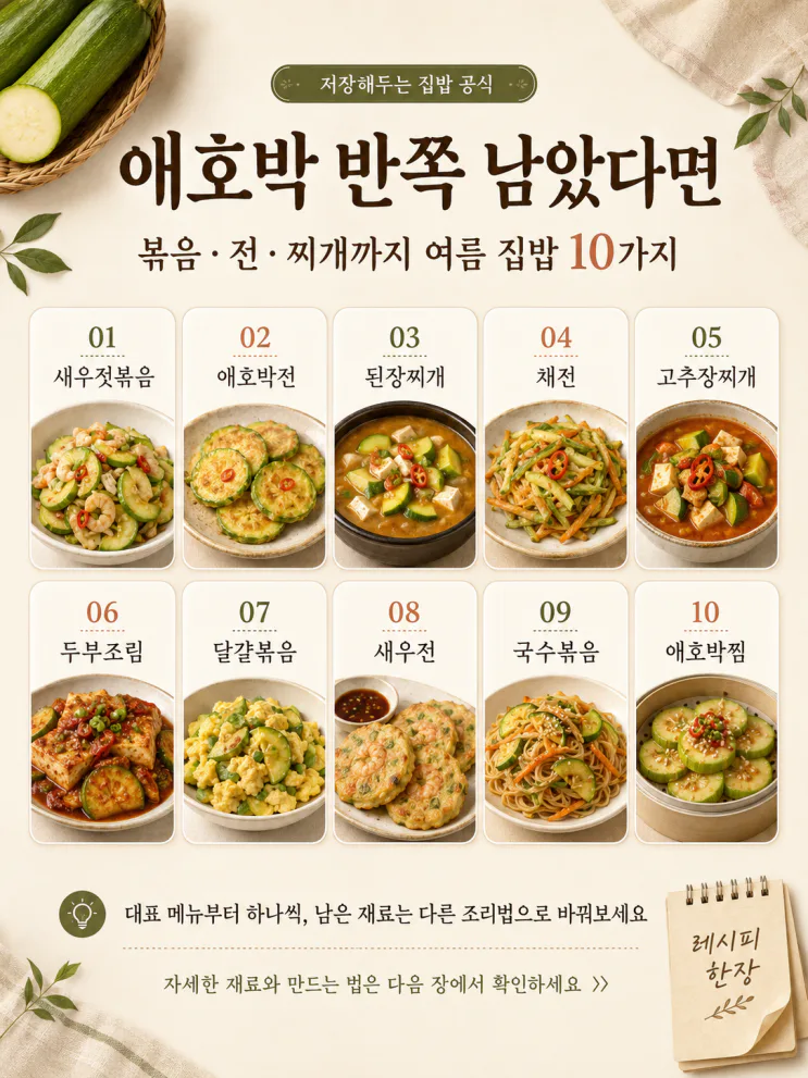 애호박 요리 10가지 — 찌개 넣고 남은 반쪽까지 쓰는 여름 집밥