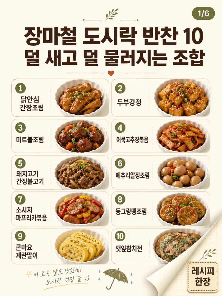 장마철 도시락 반찬 10가지, 덜 새고 덜 물러지는 조합
