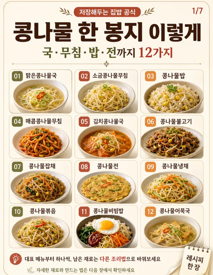 콩나물 요리 12가지 레시피 — 한 봉지로 국·무침·덮밥까지