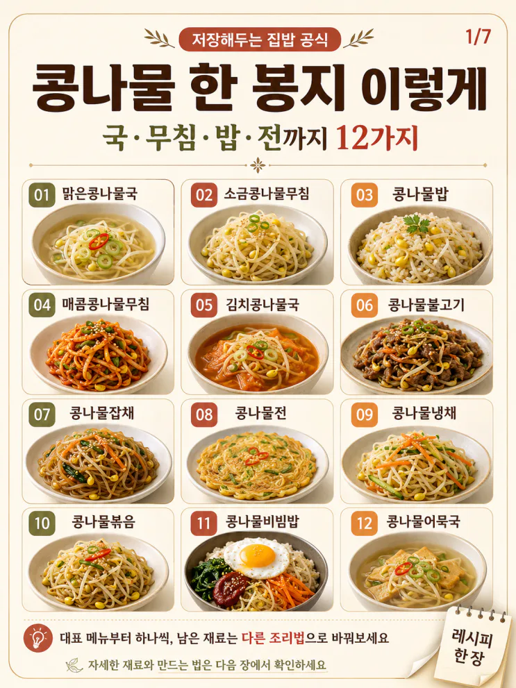콩나물 요리 12가지 레시피 — 한 봉지로 국·무침·덮밥까지