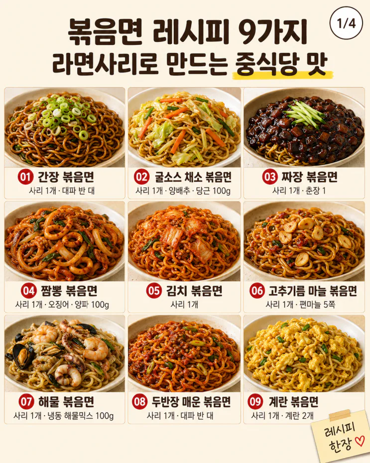 볶음면 레시피 9가지, 라면사리로 만드는 중식당 맛