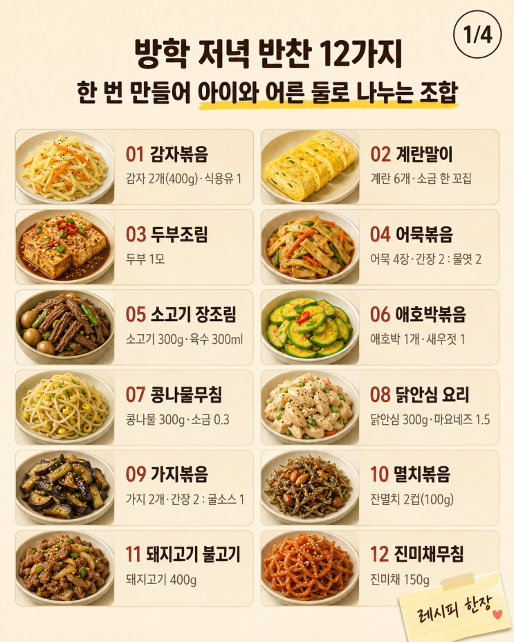 방학 저녁 반찬 12가지, 아이와 어른 따로 안 차려도 돼요