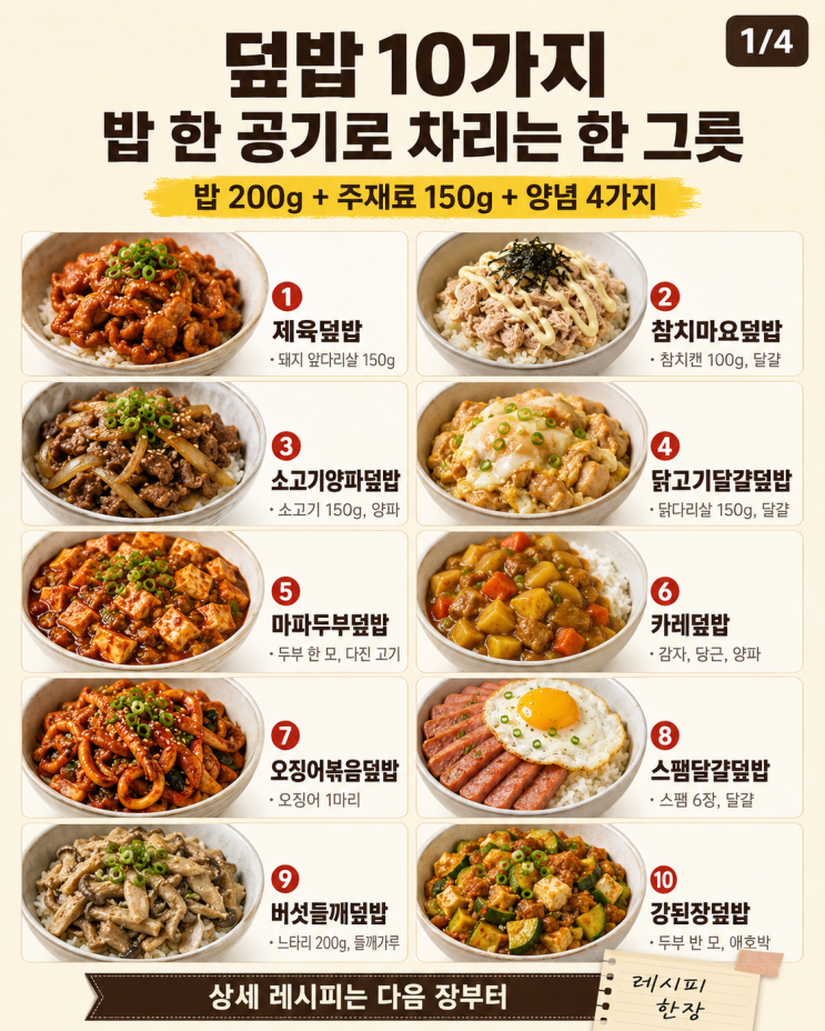 반찬 없을 때 덮밥 10가지, 밥 한 공기면 되는 한 그릇