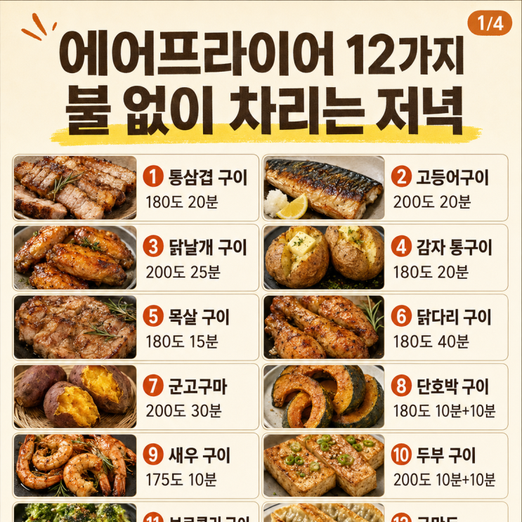 불 없이 차리는 저녁 12가지, 에어프라이어 하나면돼