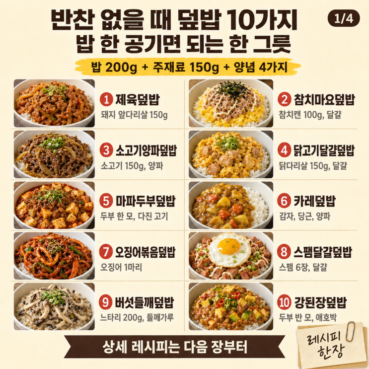 반찬 없을 때 덮밥 10가지, 밥 한 공기면 되는 한 그릇