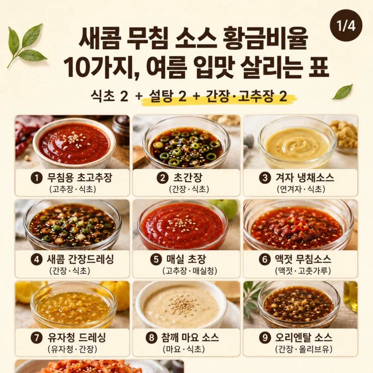새콤 무침 소스 황금비율 10가지, 여름 입맛 살리는 표