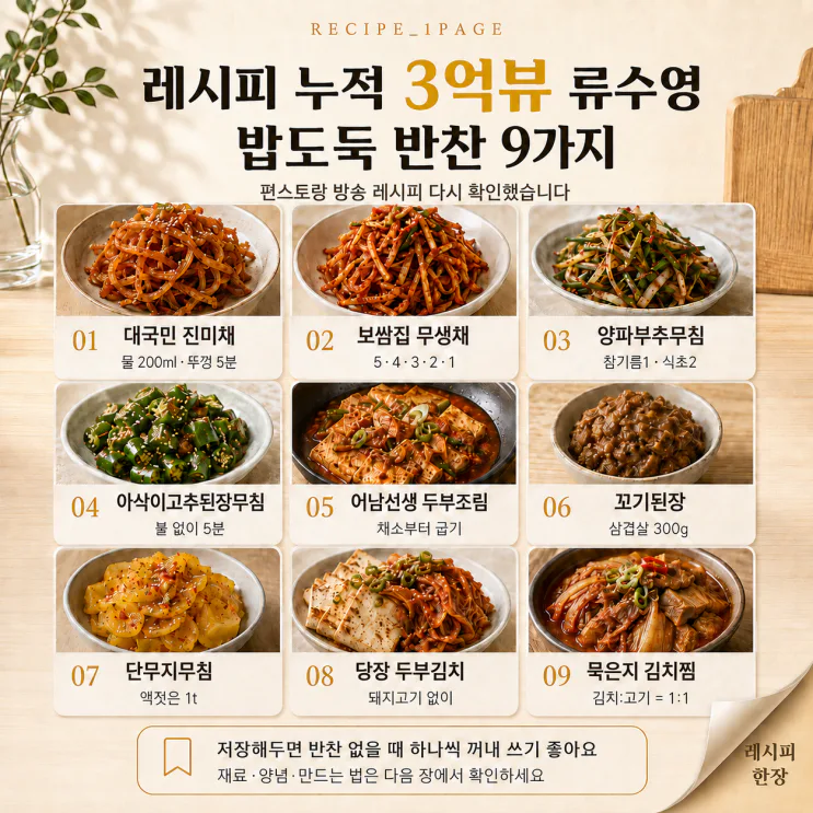 레시피 누적 3억뷰 류수영, 밥도둑 반찬 9가지
