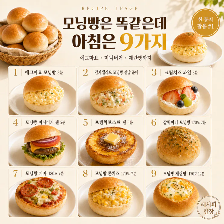 모닝빵 한 봉지 샀다면, 잼만 바르지 마세요 — 10분 아침 메뉴 9가지
