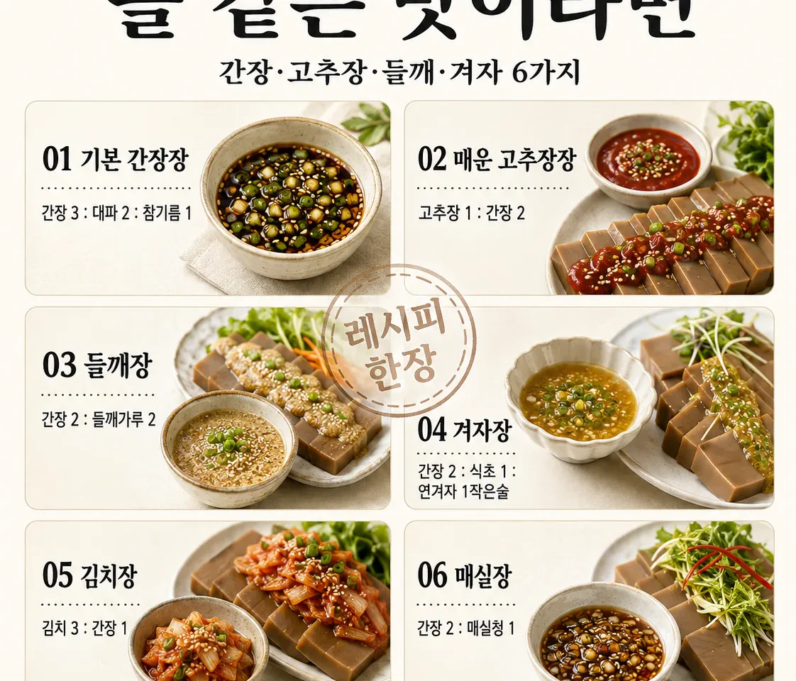 도토리묵 한 모, 간장만 뿌리지 마세요 — 양념장 6가지
