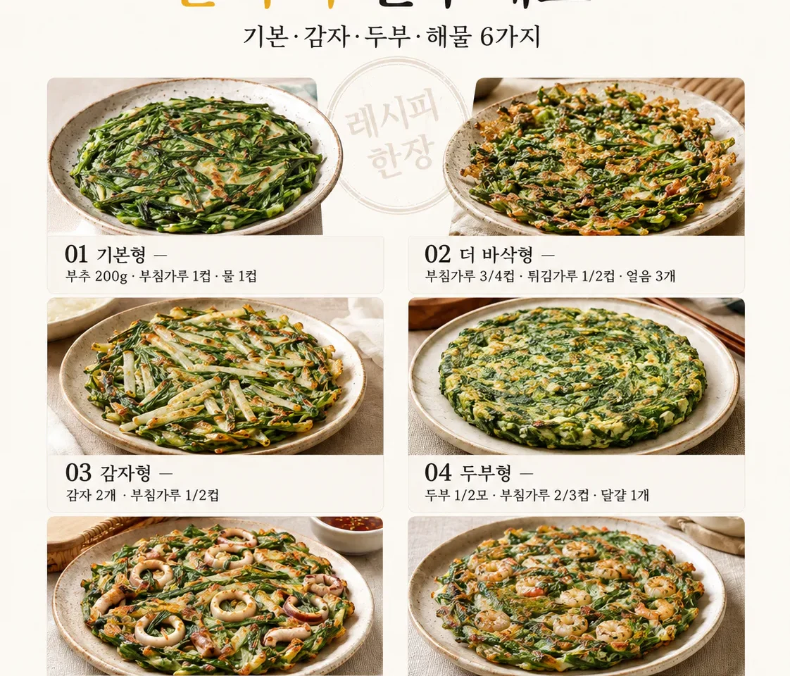 부추전 반죽 6가지 — 눅눅하지 않게 바삭하게 부치는 법