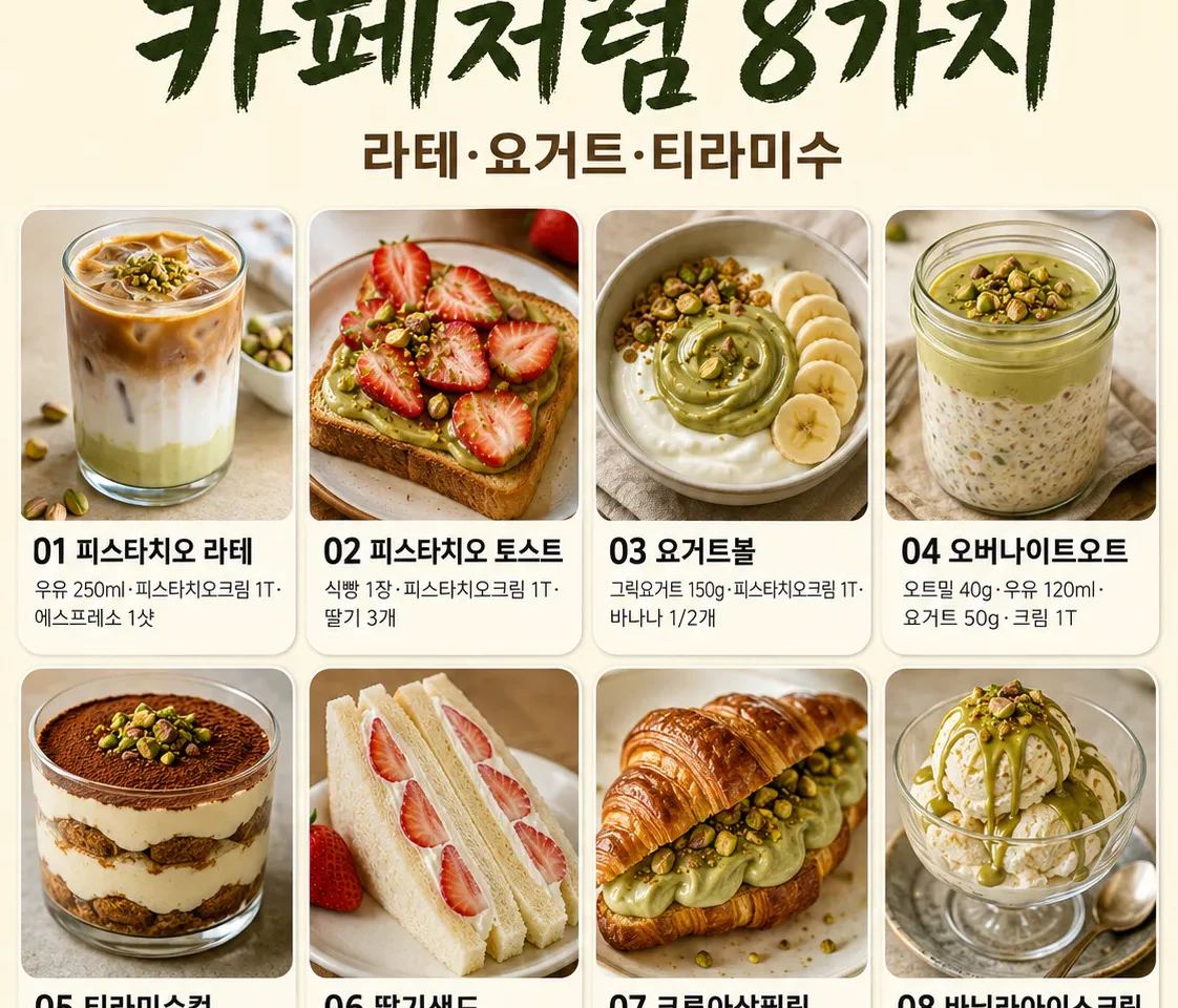 피스타치오 크림, 빵에만 바르지 마세요 — 카페 디저트 8가지