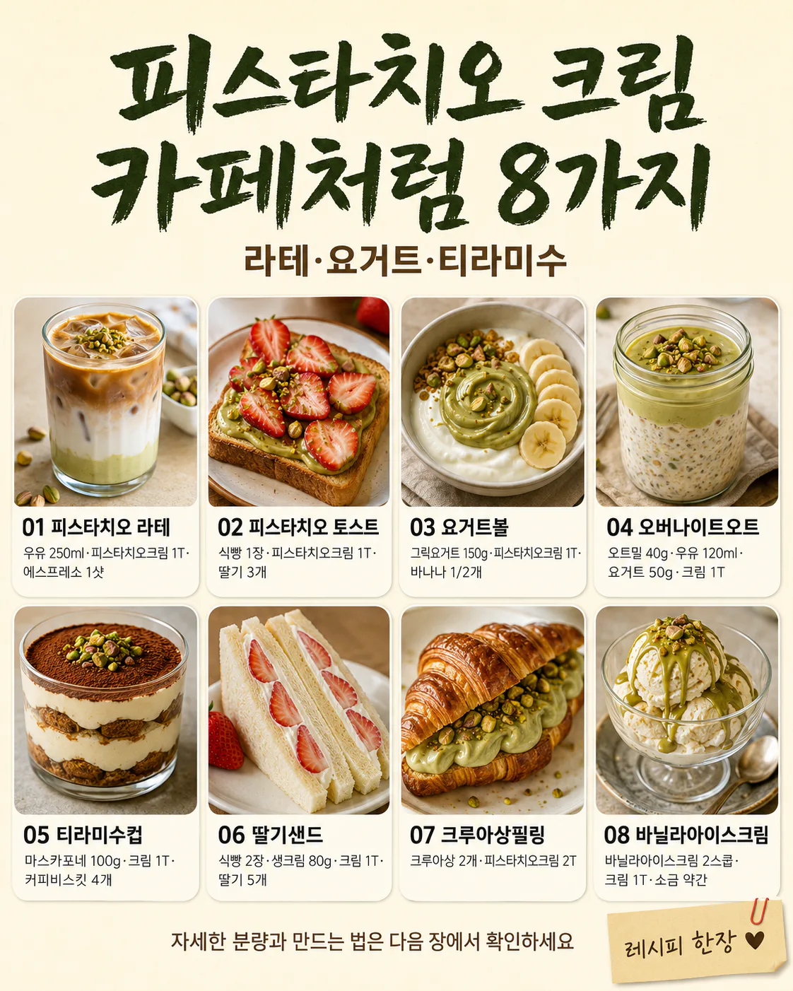 피스타치오 크림, 빵에만 바르지 마세요 — 카페 디저트 8가지