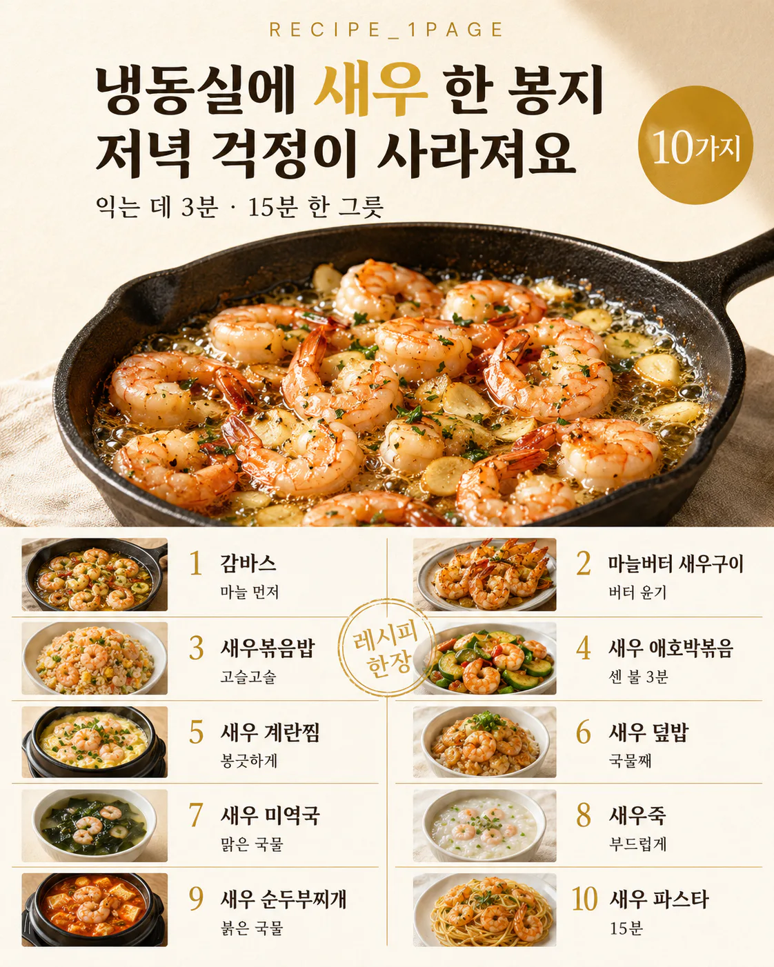 냉동 새우 한 봉지 사두면 — 15분 저녁이 되는 새우 요리 10가지