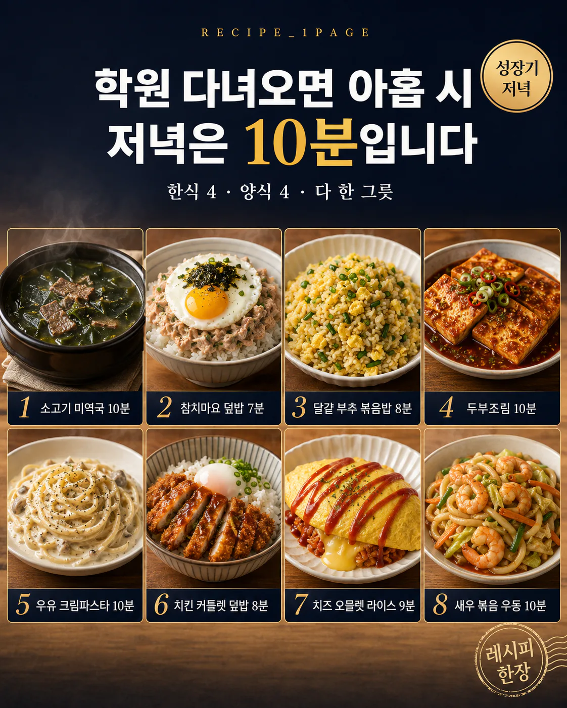키 크는 시기 저녁은 뭘 먹이나 — 학원 다녀와서 10분 저녁 8가지