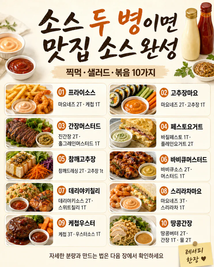 시판 소스 2개만 섞었더니 식당 맛 — 실패 적은 조합 10가지