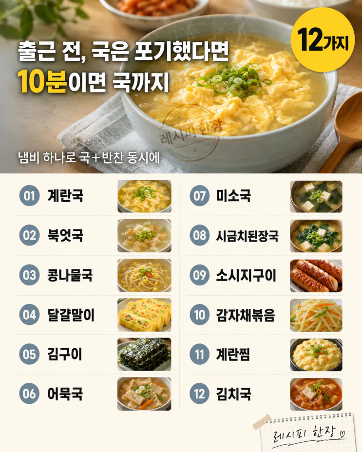 출근 전 딱 10분, 국까지 나오는 아침상 12가지