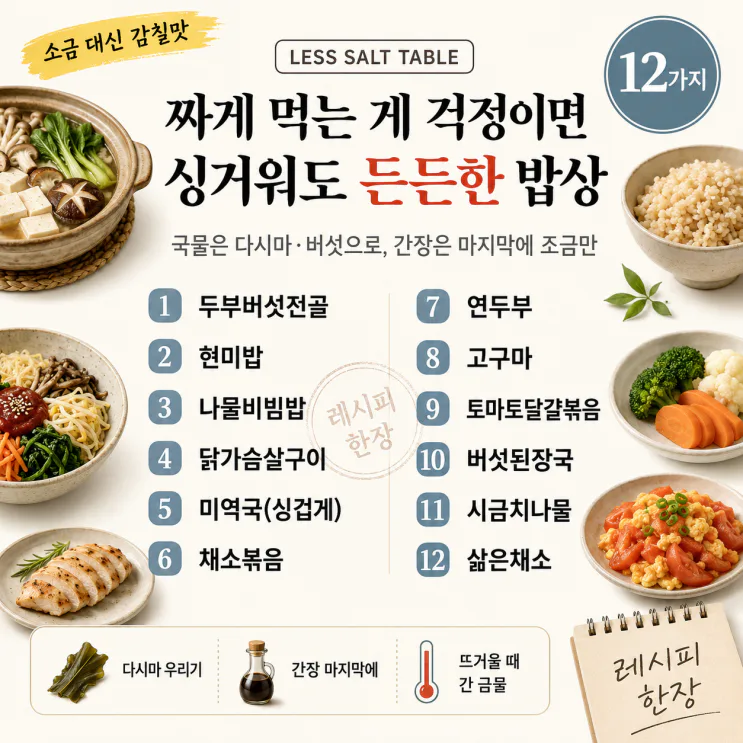 혈압 신경 쓰는 밥상 12가지, 짜지 않게 든든하게