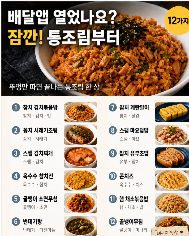 배달앱 열기 전, 통조림 캔부터 꺼내세요, 한 끼 되는 요리 12가지