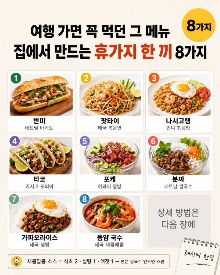여행 가면 꼭 먹던 그 메뉴 — 집에서 만드는 휴가지 한 끼 8가지