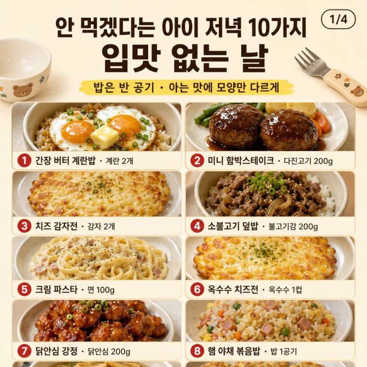 안 먹겠다는 아이 저녁 10가지, 입맛 없는 날