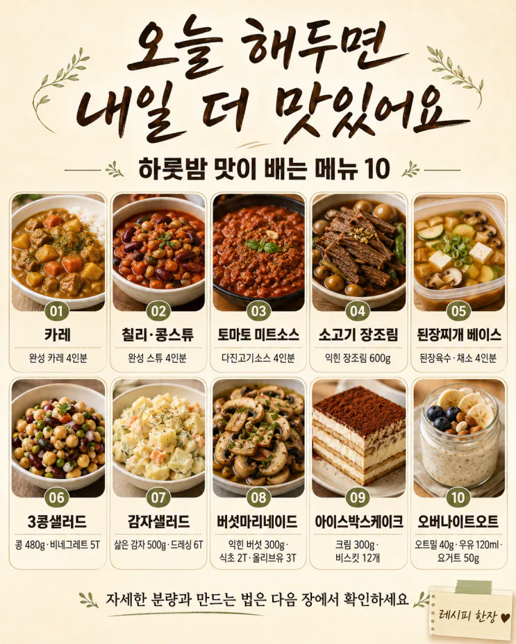 오늘 만들어두면 내일 더 맛있어요 — 하룻밤 두는 메뉴 10가지