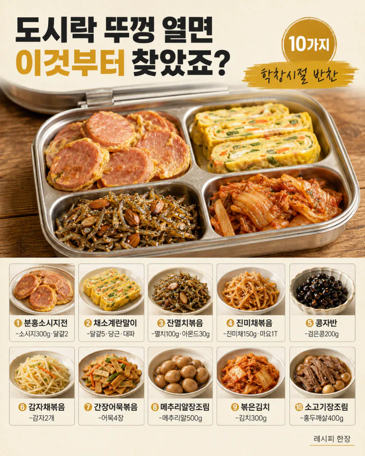 도시락 뚜껑 열면 먼저 찾던 것 — 학창시절 반찬 10가지