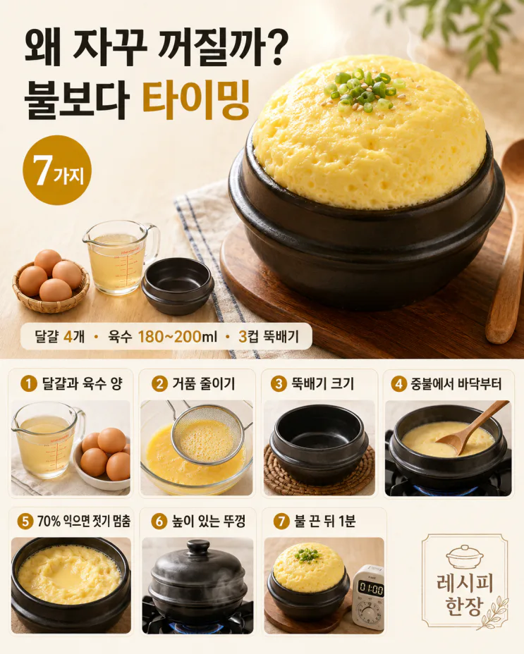 계란찜이 자꾸 꺼진다면 — 식당처럼 봉긋하게 만드는 7가지 차이