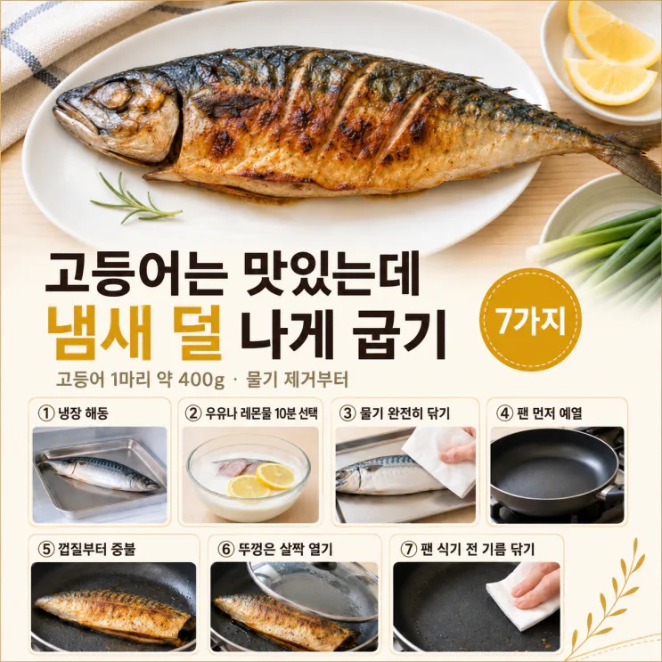 고등어 한 번 구우면 집 냄새가 하루 간다면 — 덜 남게 굽는 7가지