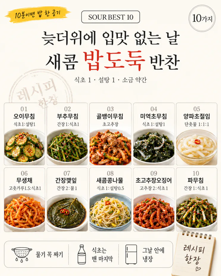 늦더위 입맛 없을 때 — 새콤 밥도둑 반찬 10가지