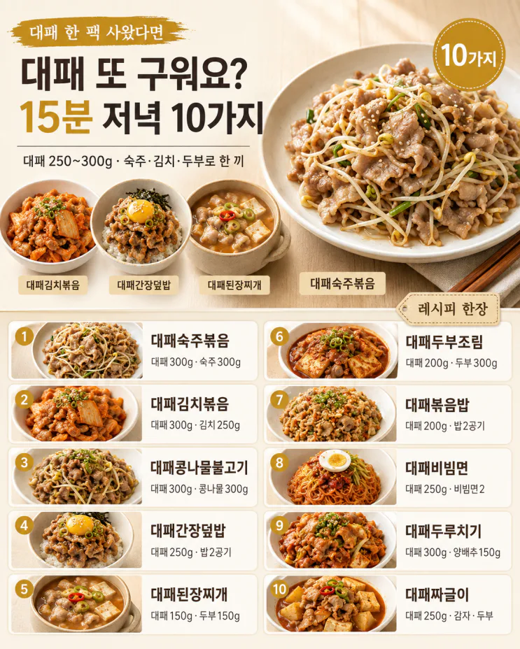 대패삼겹살 한 팩 사왔다면 — 굽기 말고 15분 저녁 10가지
