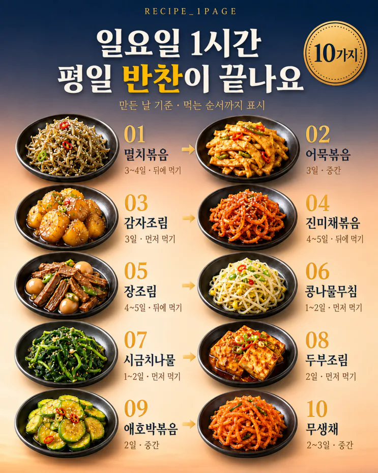 일요일 1시간 밀프렙 — 평일 반찬 걱정 끝나는 밑반찬 10가지