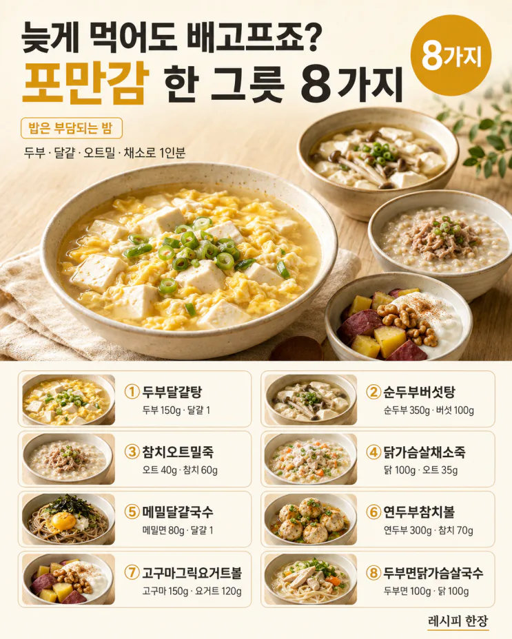 늦은 저녁, 밥은 부담되고 배고프다면 — 포만감 한 그릇 8가지