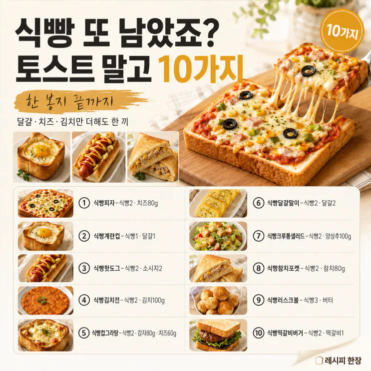 식빵 한 봉지, 토스트만 먹다 질렸다면 — 10분 한 끼 10가지